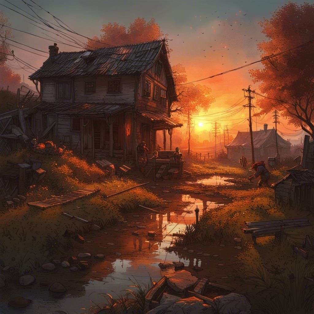 Countryside Sunset in Hyperdetailed Fantasy Art