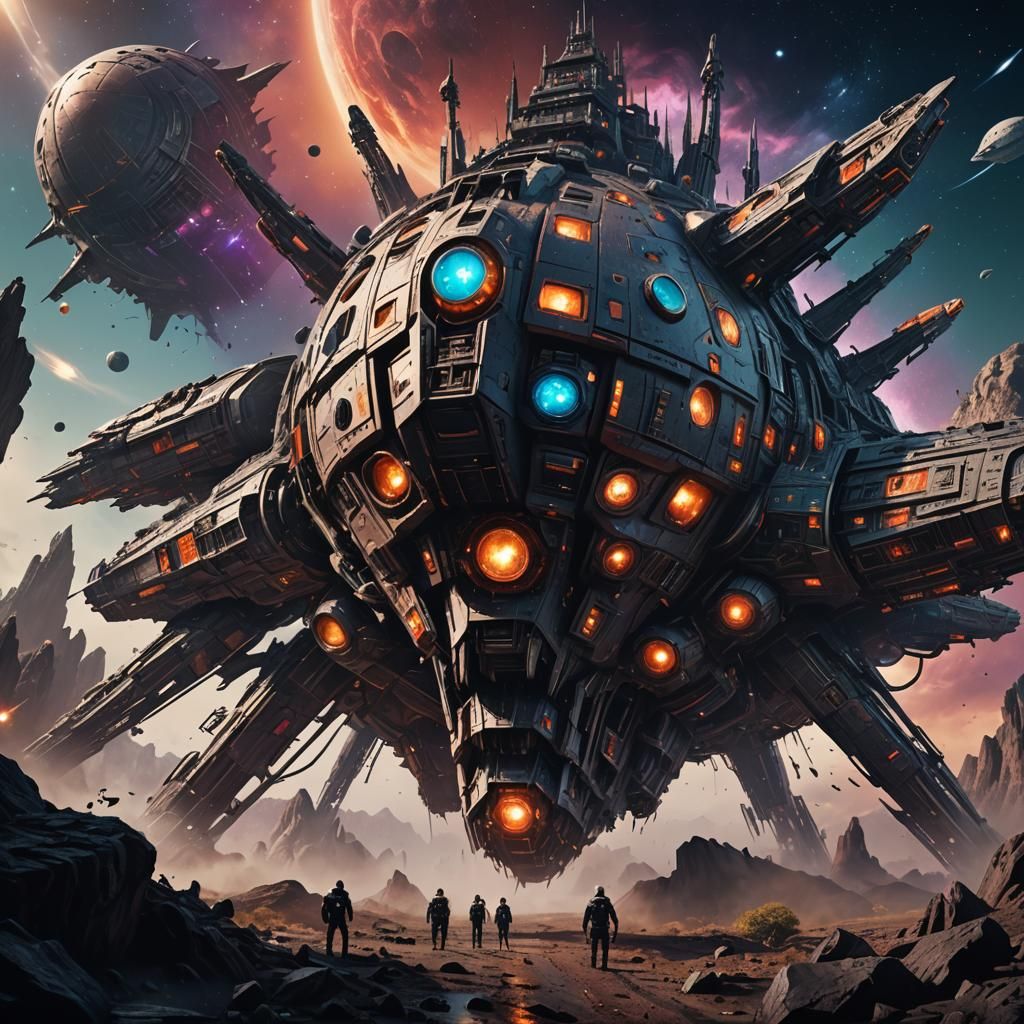 Cosmic Horror Spaceship in Detailed Matte Painting