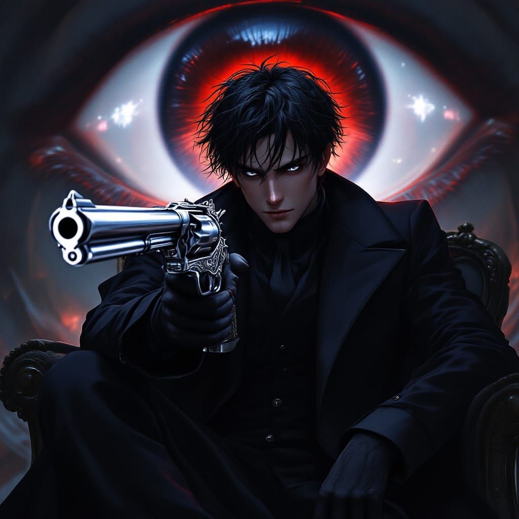 Anime-Inspired Gentleman Aims Victorian Revolver in Eerie, S...