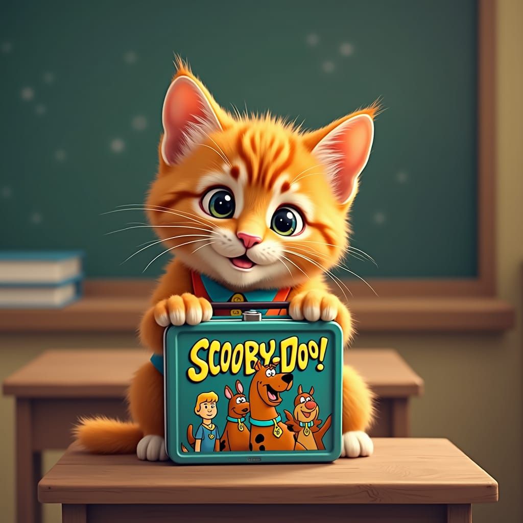 Kitten Ready for School with Scooby-Doo Lunchbox