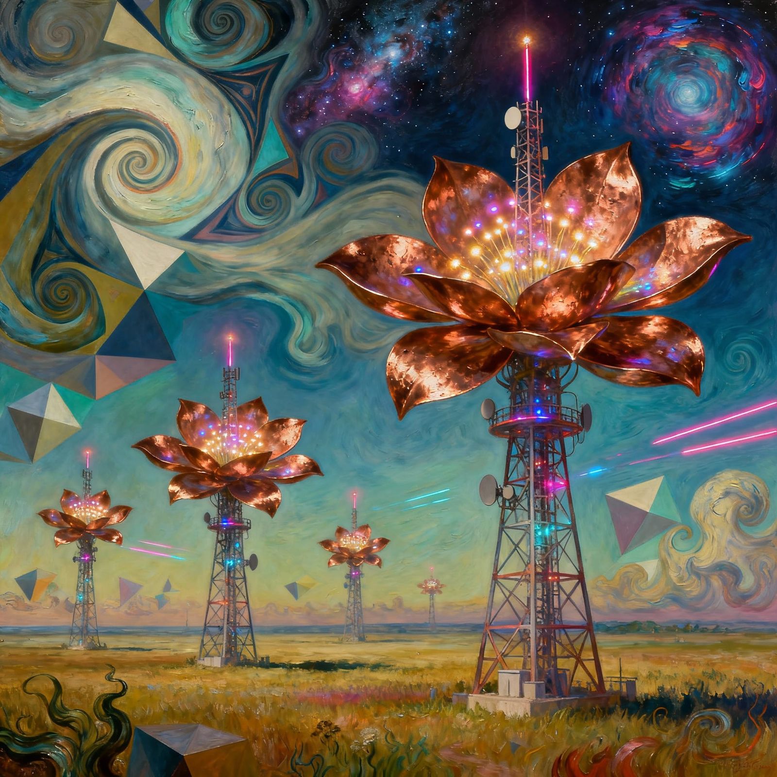 Communication Towers Bloom as Bioluminescent Flowers