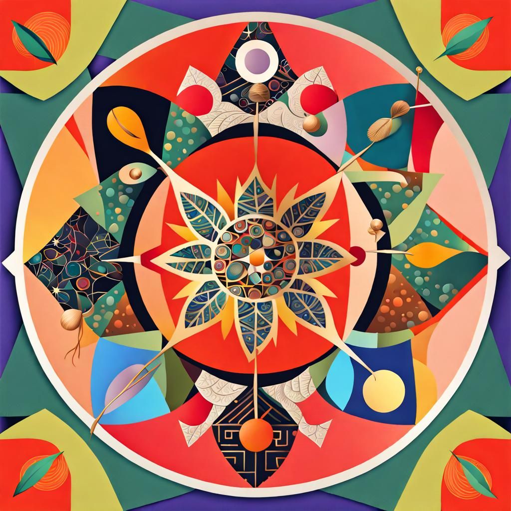 Abstract Collage of Ethnic Symbols in Geometric Art