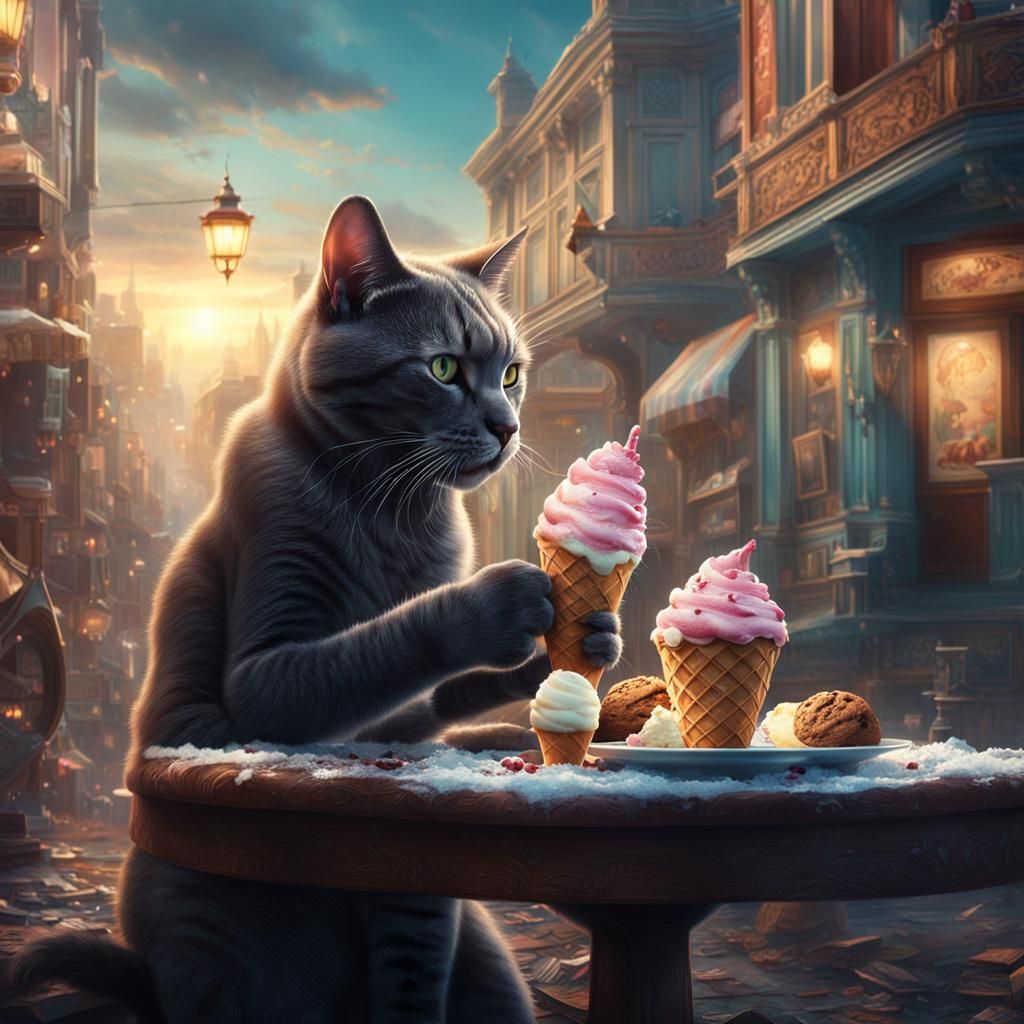 Cat Eats Ice Cream: Digital Matte Painting