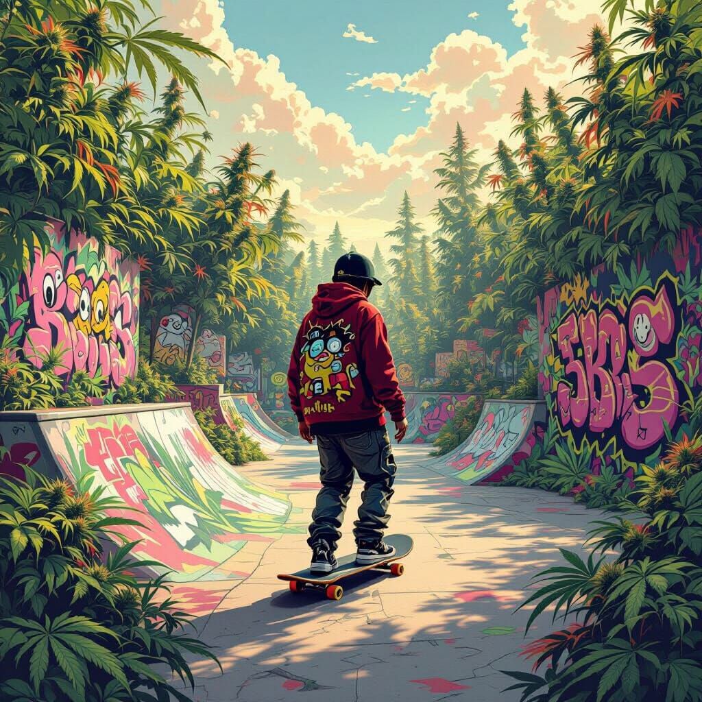 Skateboarder in Cannabis Skatepark Matte Painting
