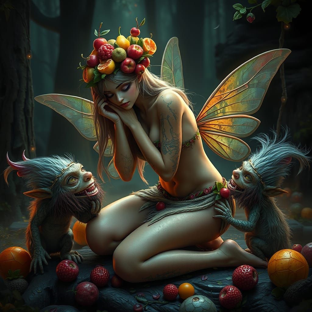 Fruit Fairy with Trolls: Fantasy Concept Art