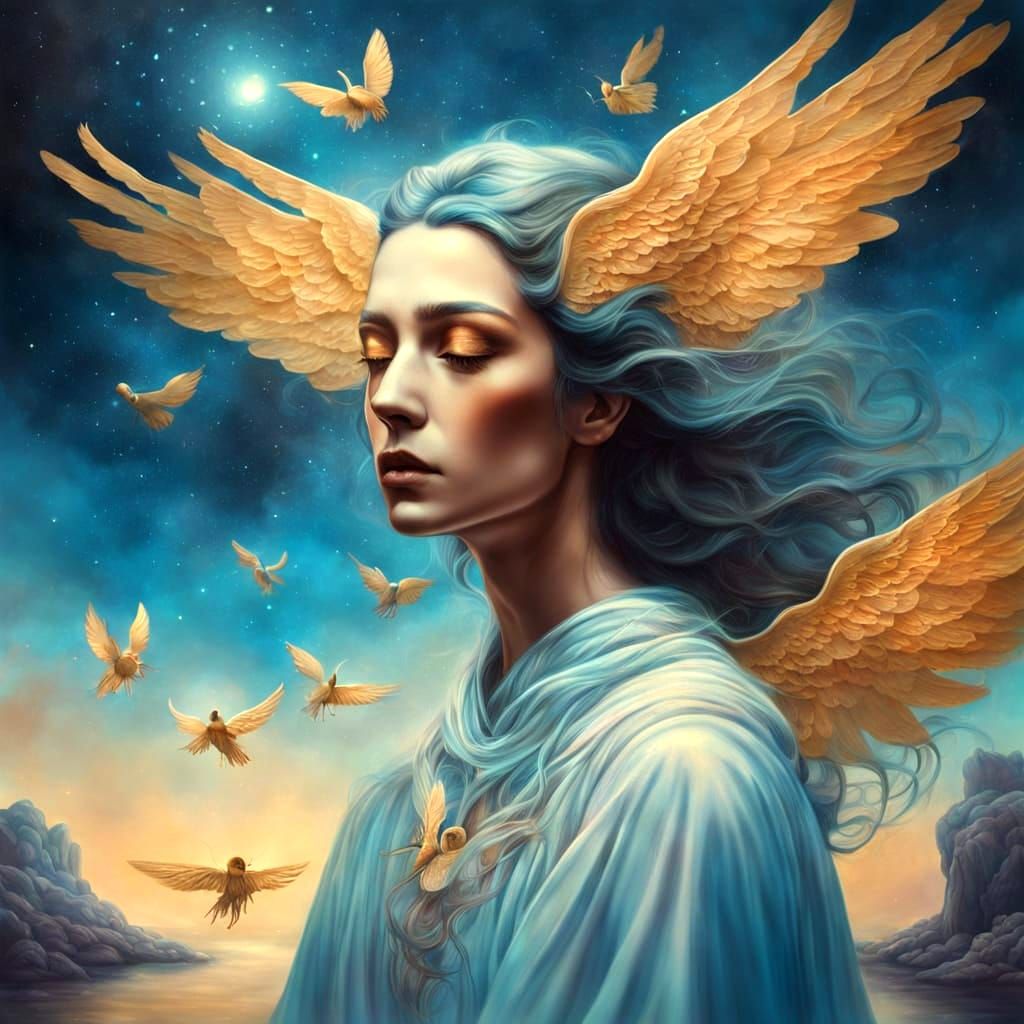 Surreal Goddess with Celestial Galaxy Wings