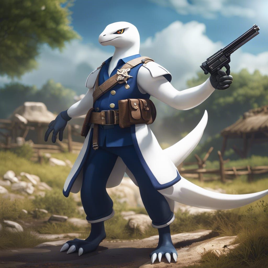 Lugia as Sheriff in Countryside, Detailed Matte Painting
