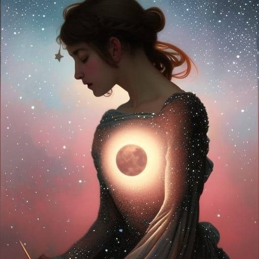 Detailed Moon and Stars in Night Sky