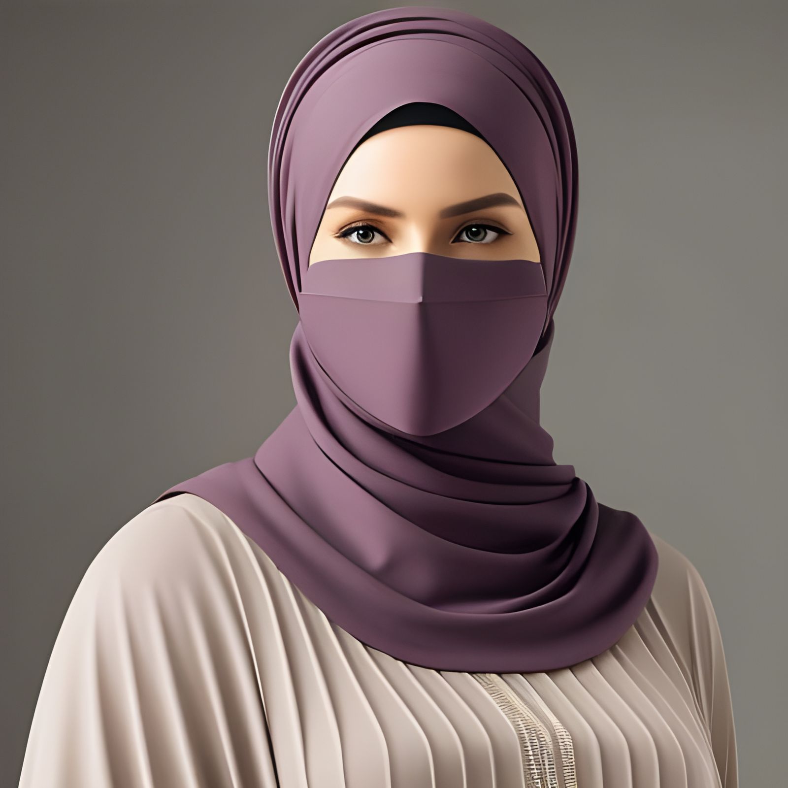 Woman in Hijab and Mask, Digital Art Portrait