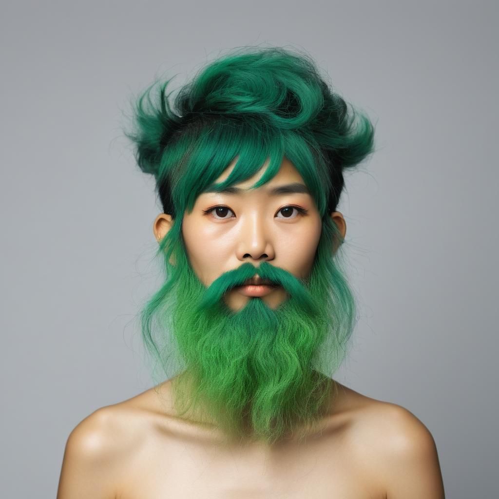Asian Woman with Striking Green Beard