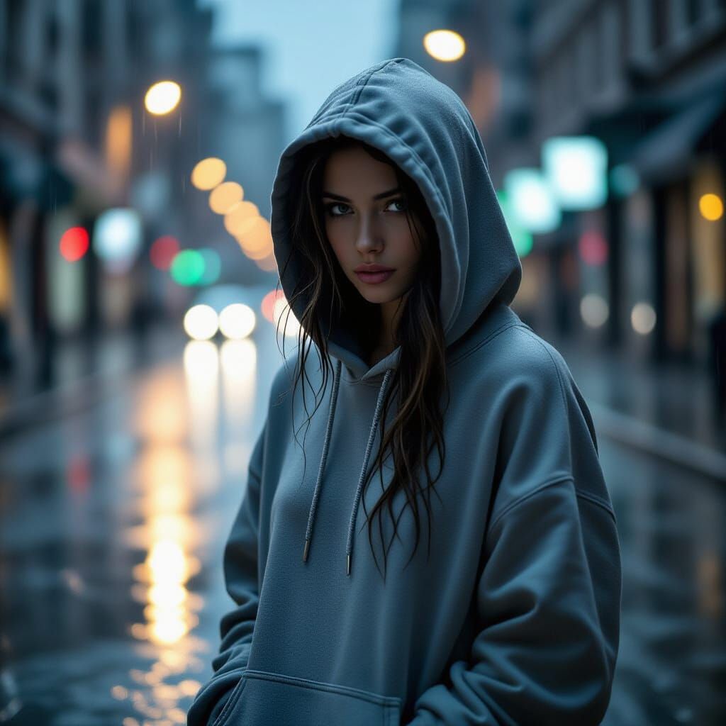 Wild Girl in Rain Under Cinematic Lighting