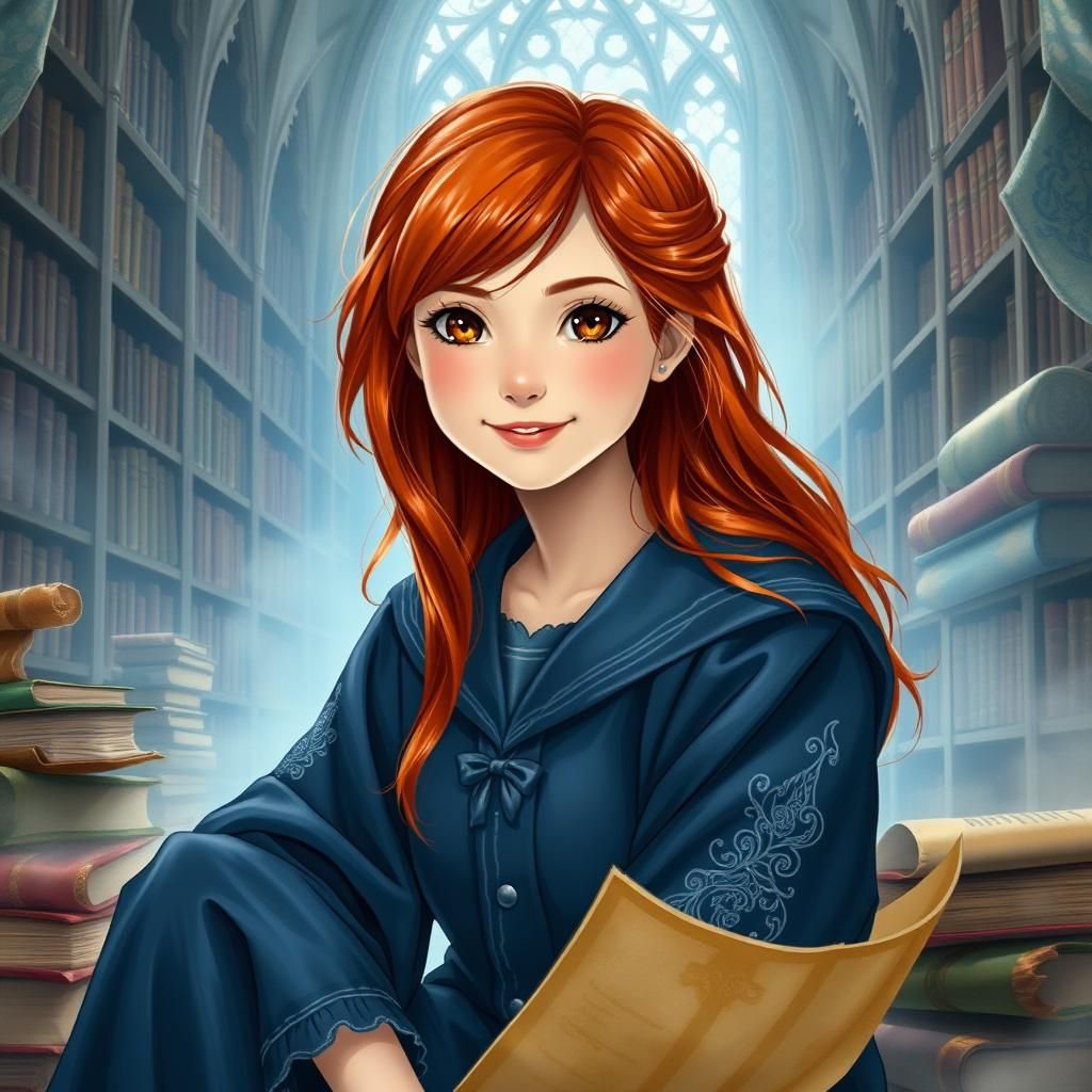 Ravenclaw Student in Hogwarts Library, Dreamy Art