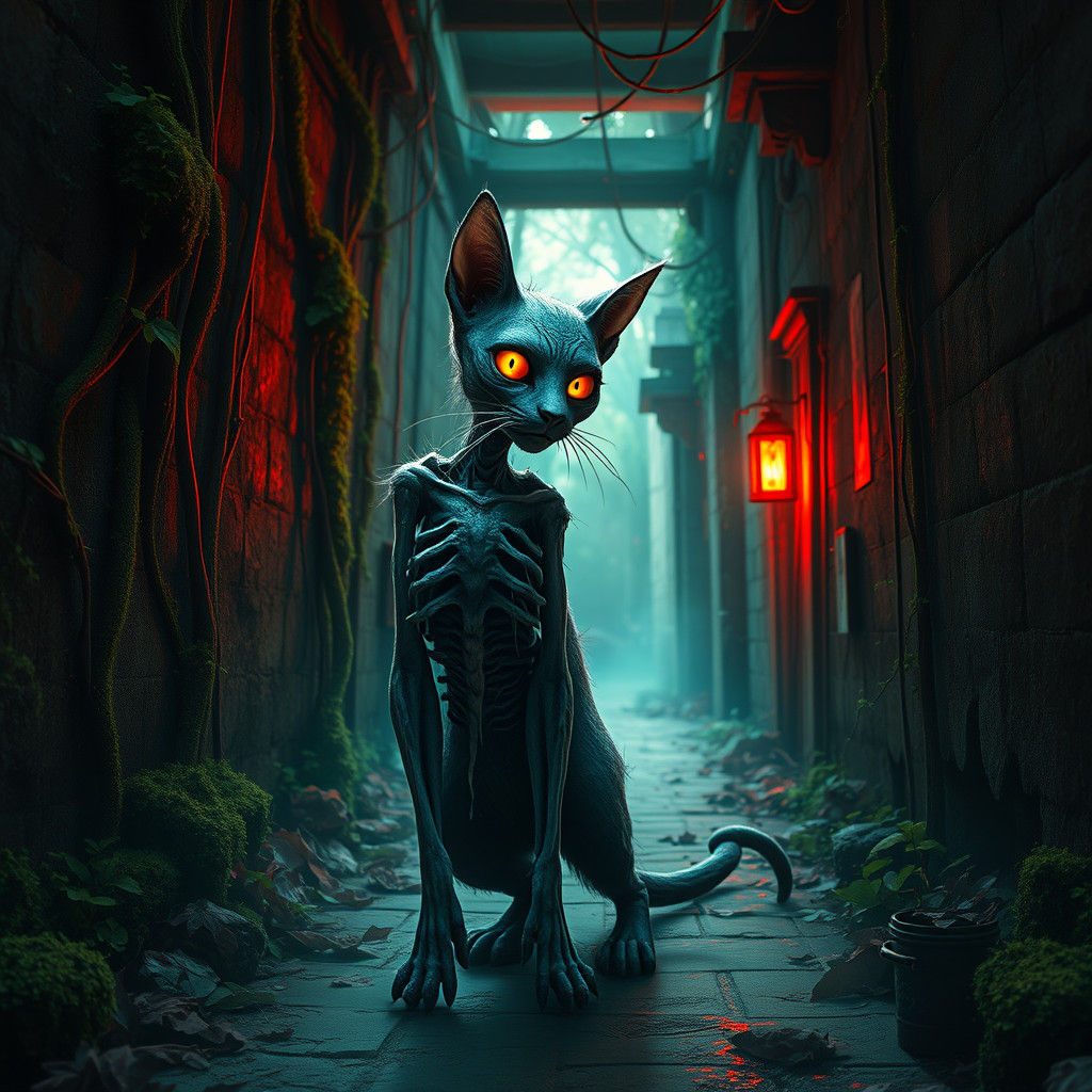 Zombie Cat Rosita in Eerie Alleyway