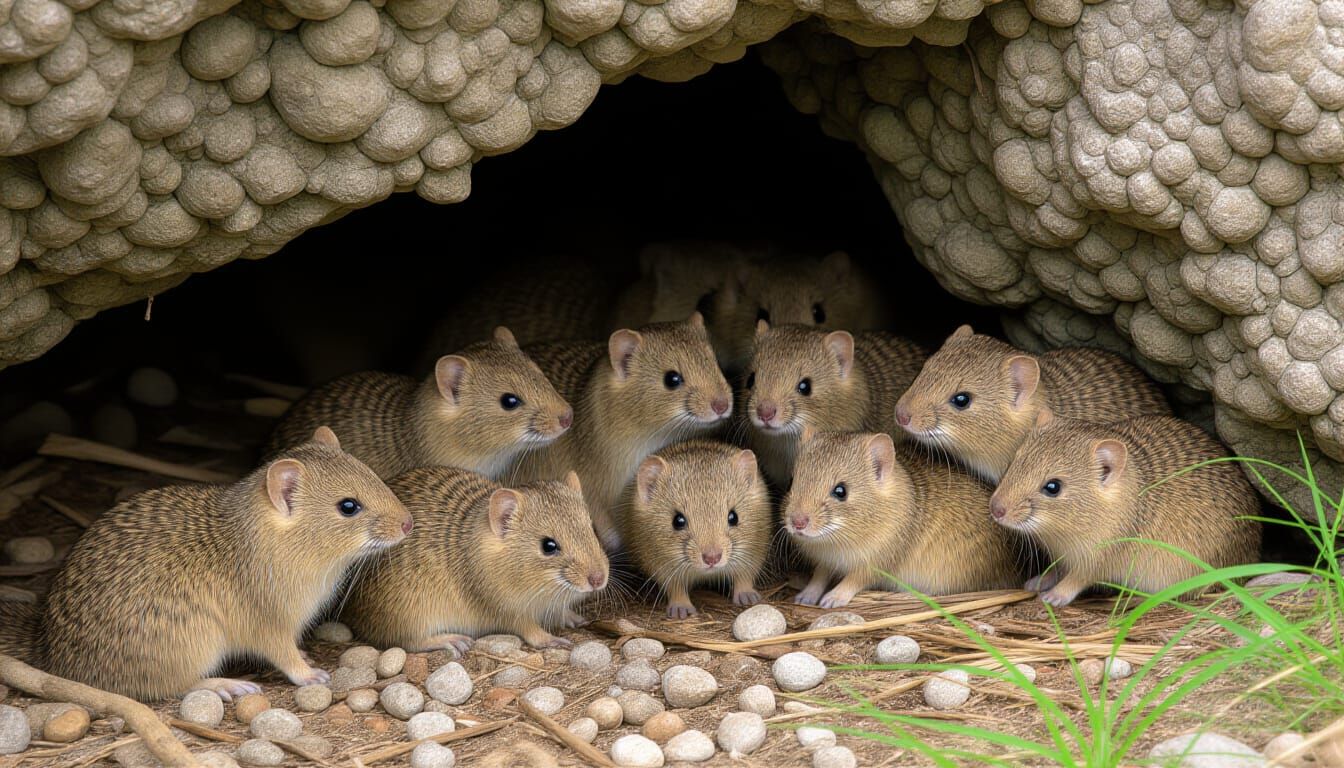 Small Furry Animals Gathered in Cave