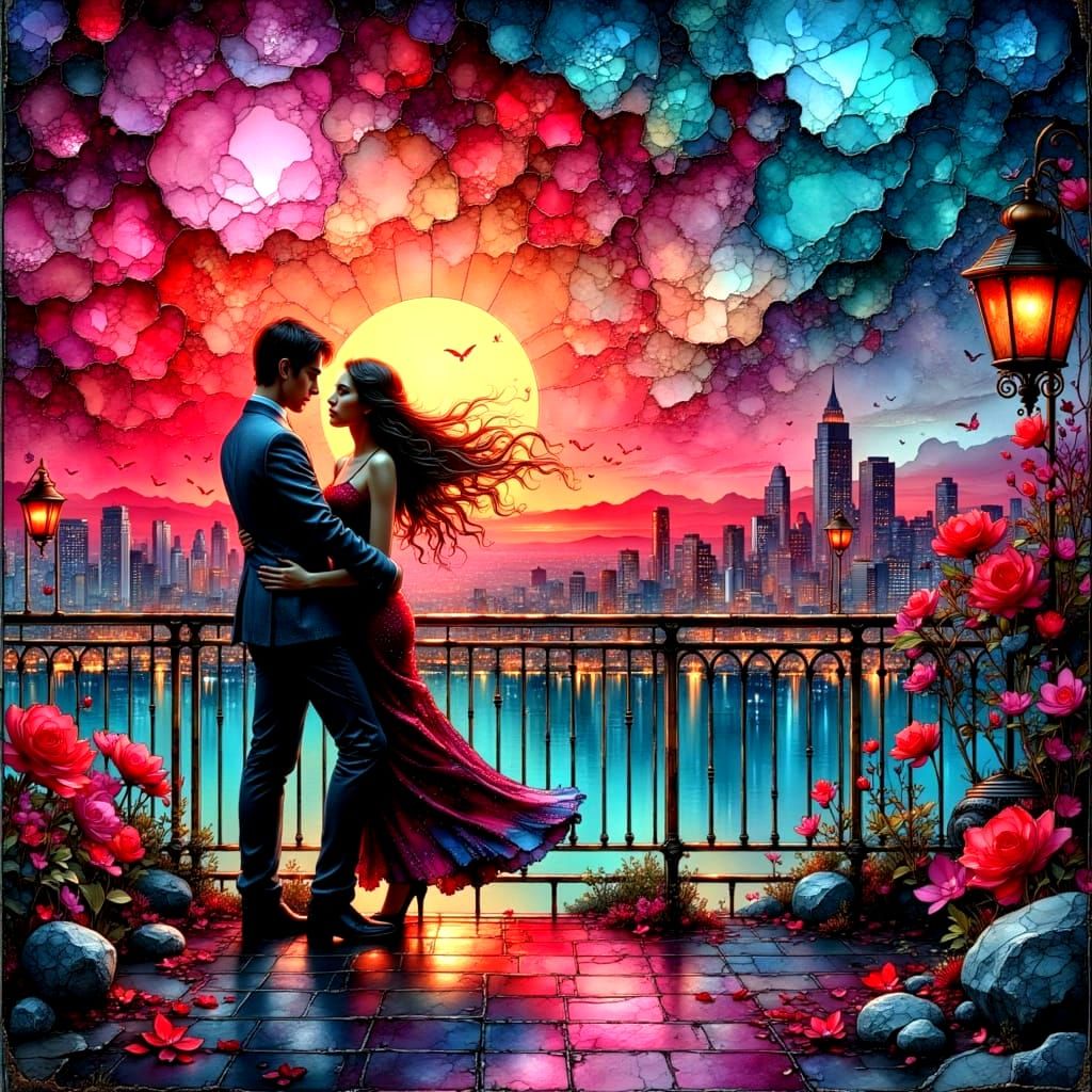 People Dancing on Rooftop Under City Lights