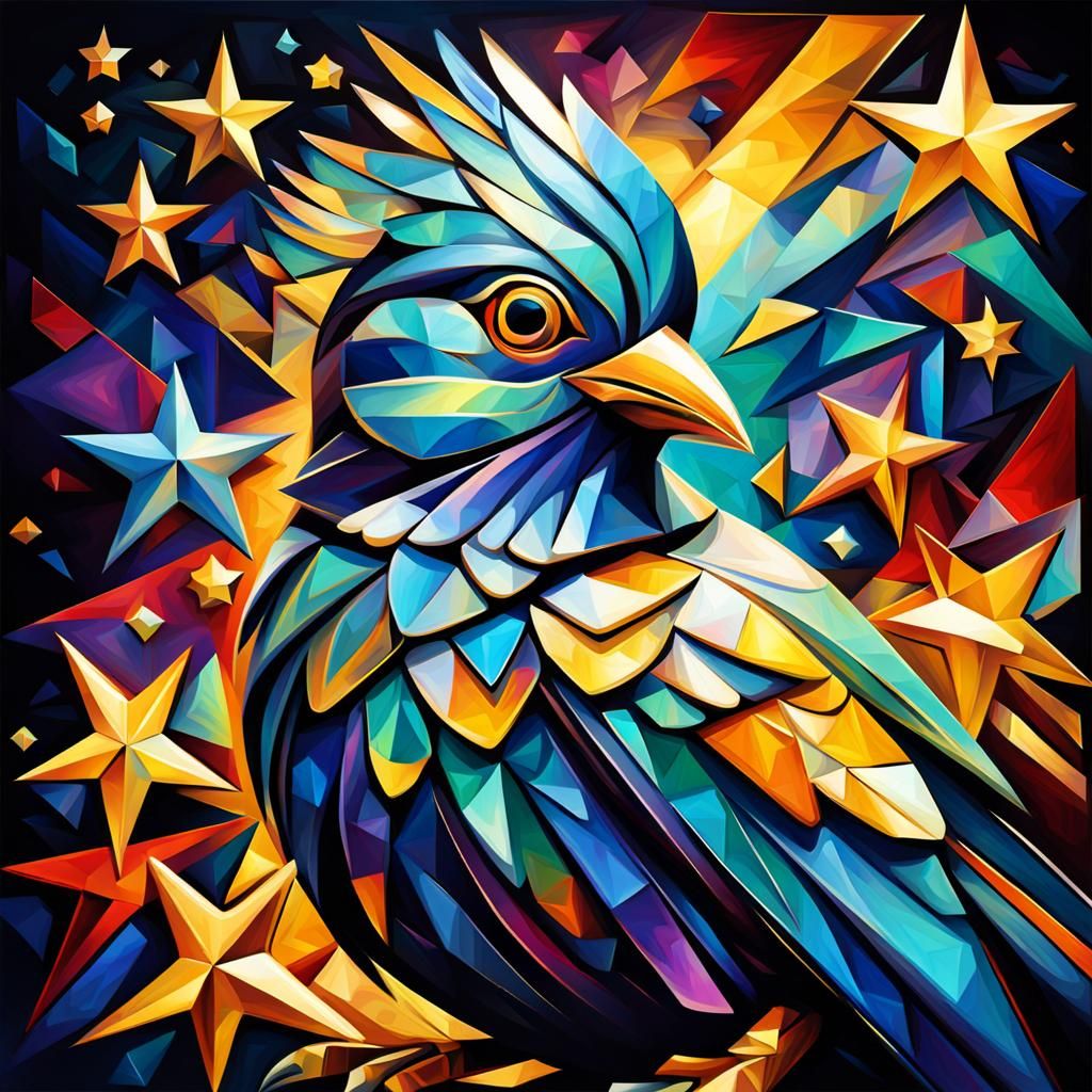 Abstract cubism Beautiful luminous with golden accents iride...