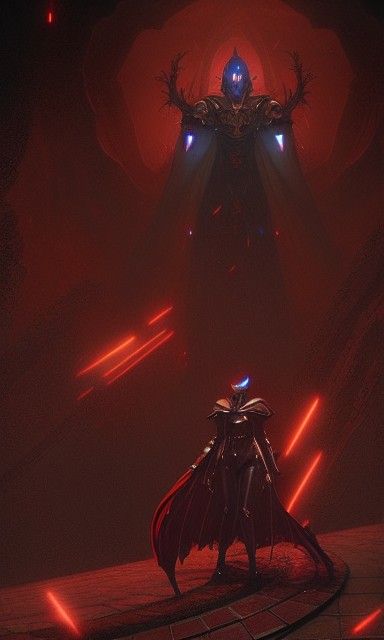 Knight in Red Armor, Anime Style Illustration