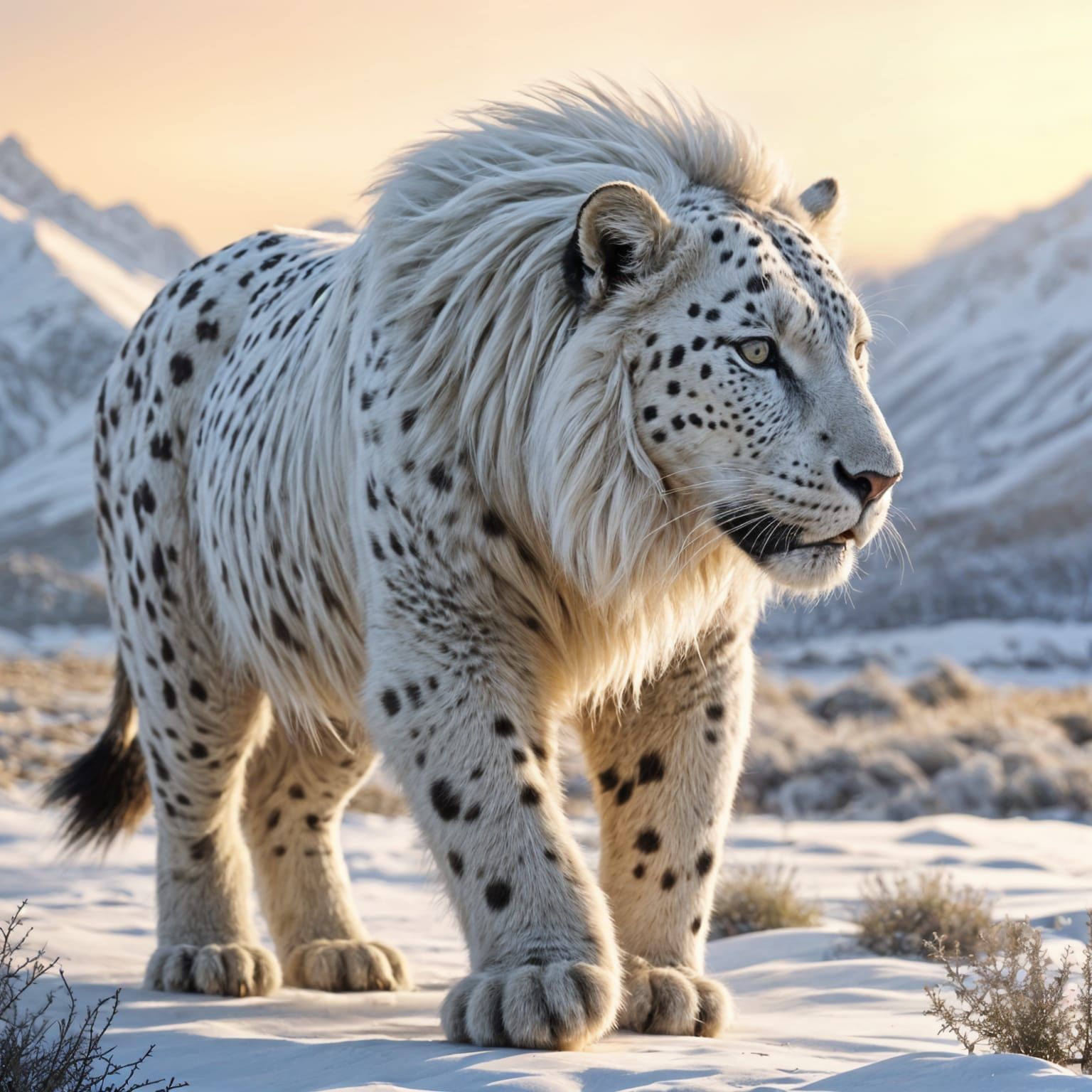 Fantasy Spotted Mega Fauna in Winter Landscape