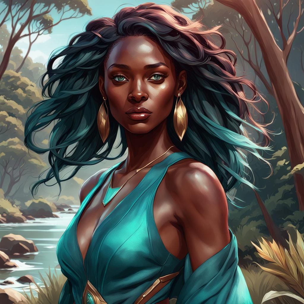 Australian Woman in Teal: Hyperdetailed Portrait