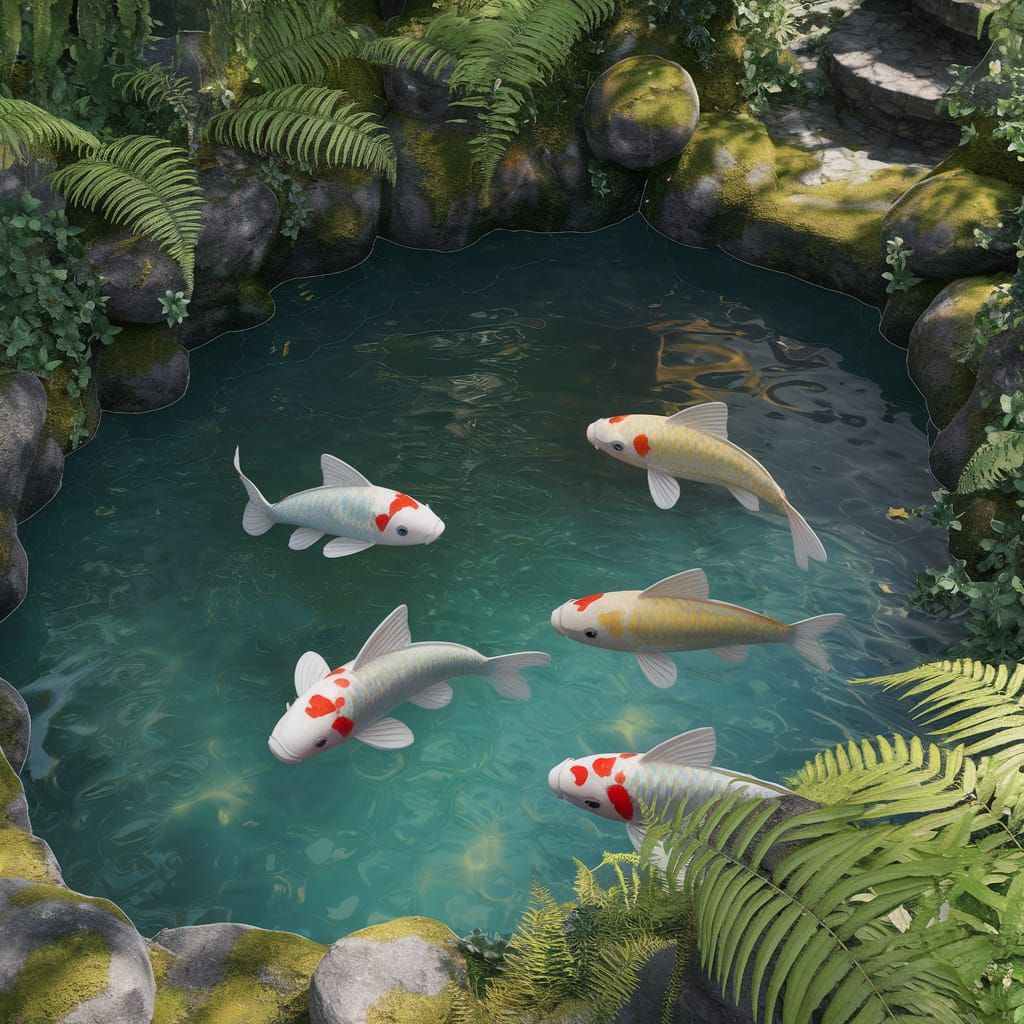 Serene Koi Pond in Ghibli Style