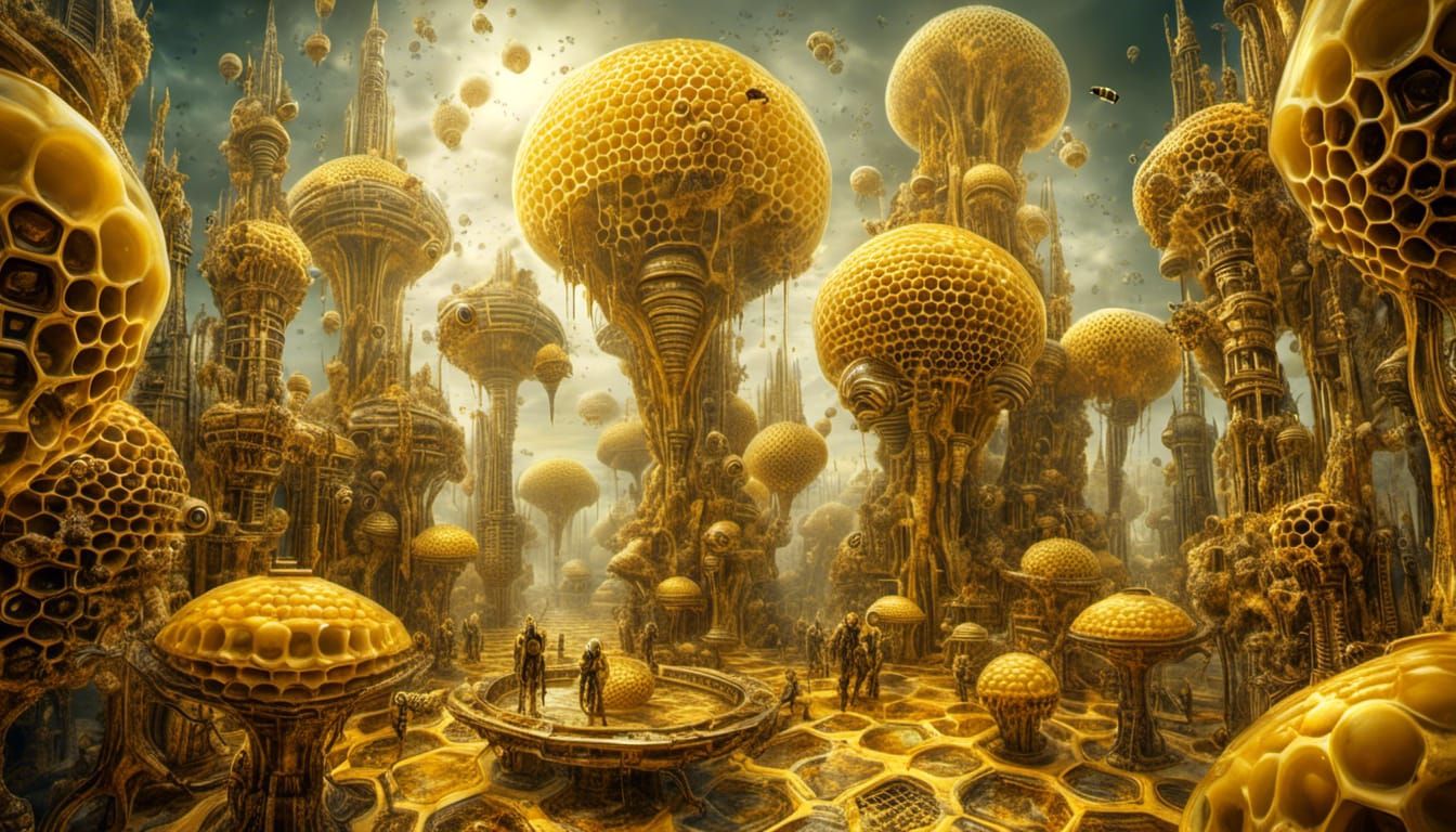 Biopunk Honeycomb City: A Surreal Alien Metropolis