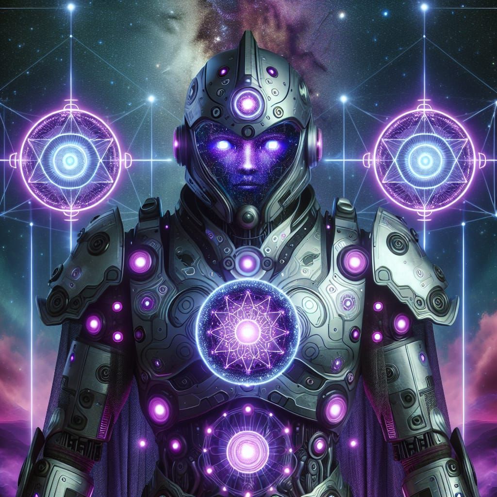 Purple Cosmic Knight in Futuristic Armor