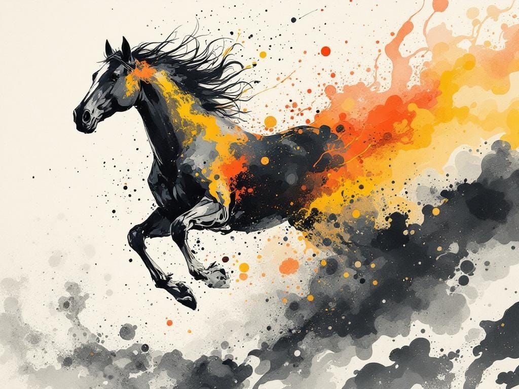 Horse Running Free: Sumi-e Ink and Veiled Color