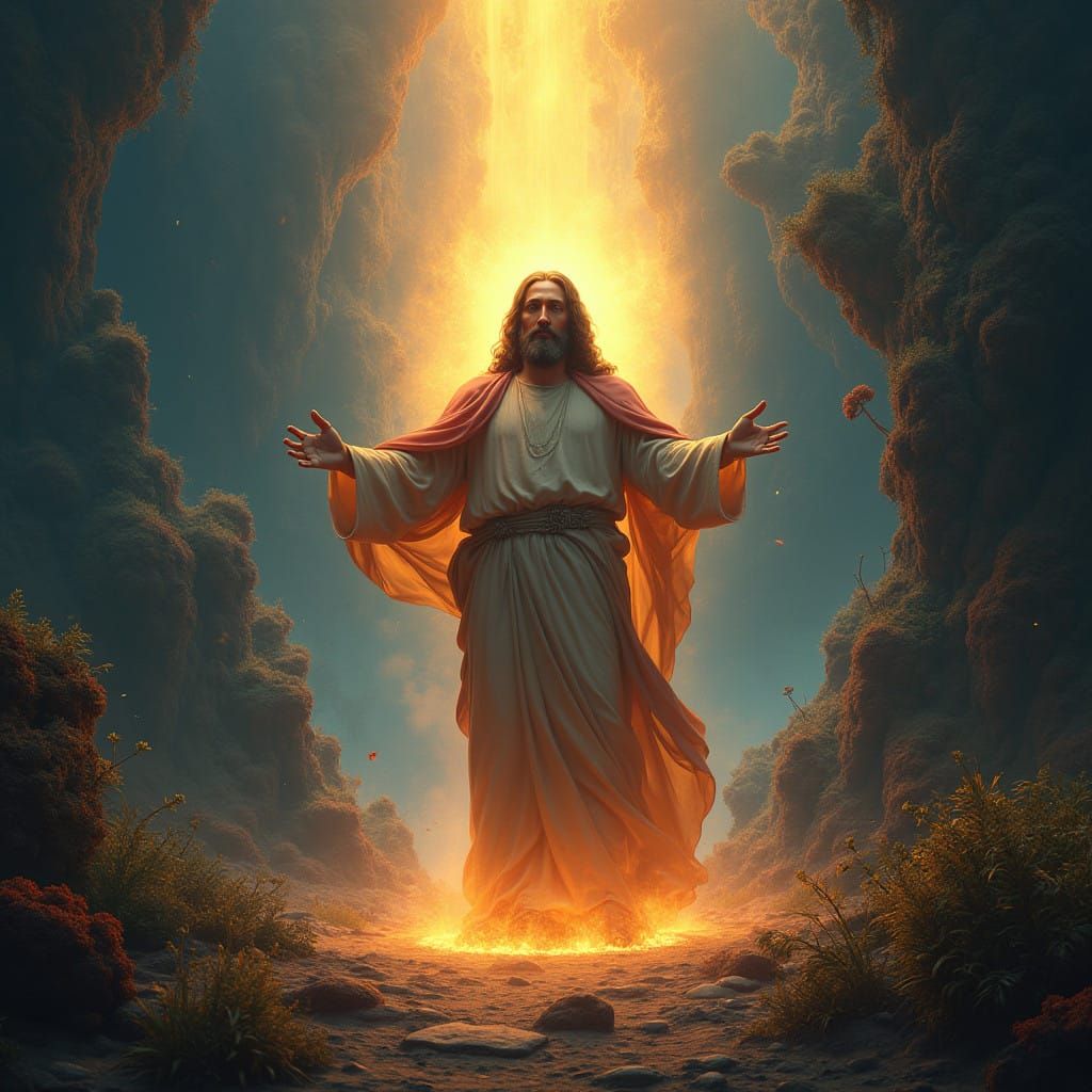 Majestic Jesus in a Dreamlike Landscape