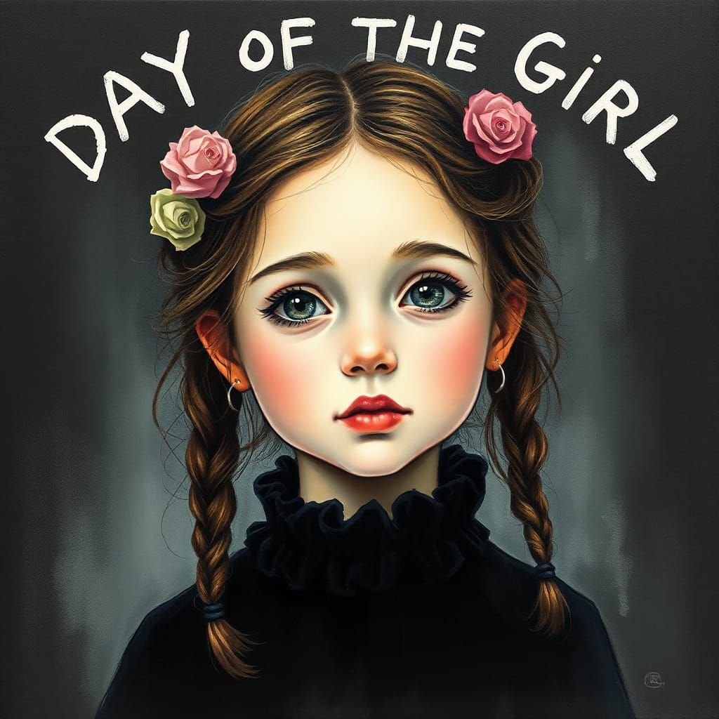 Whimsical Girl Celebrates International Day in Gouache Style