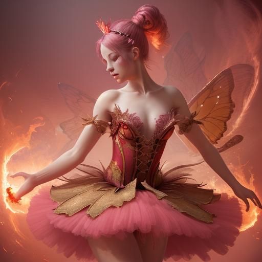 Ballerina in Fire and Butterflies, Digital Art