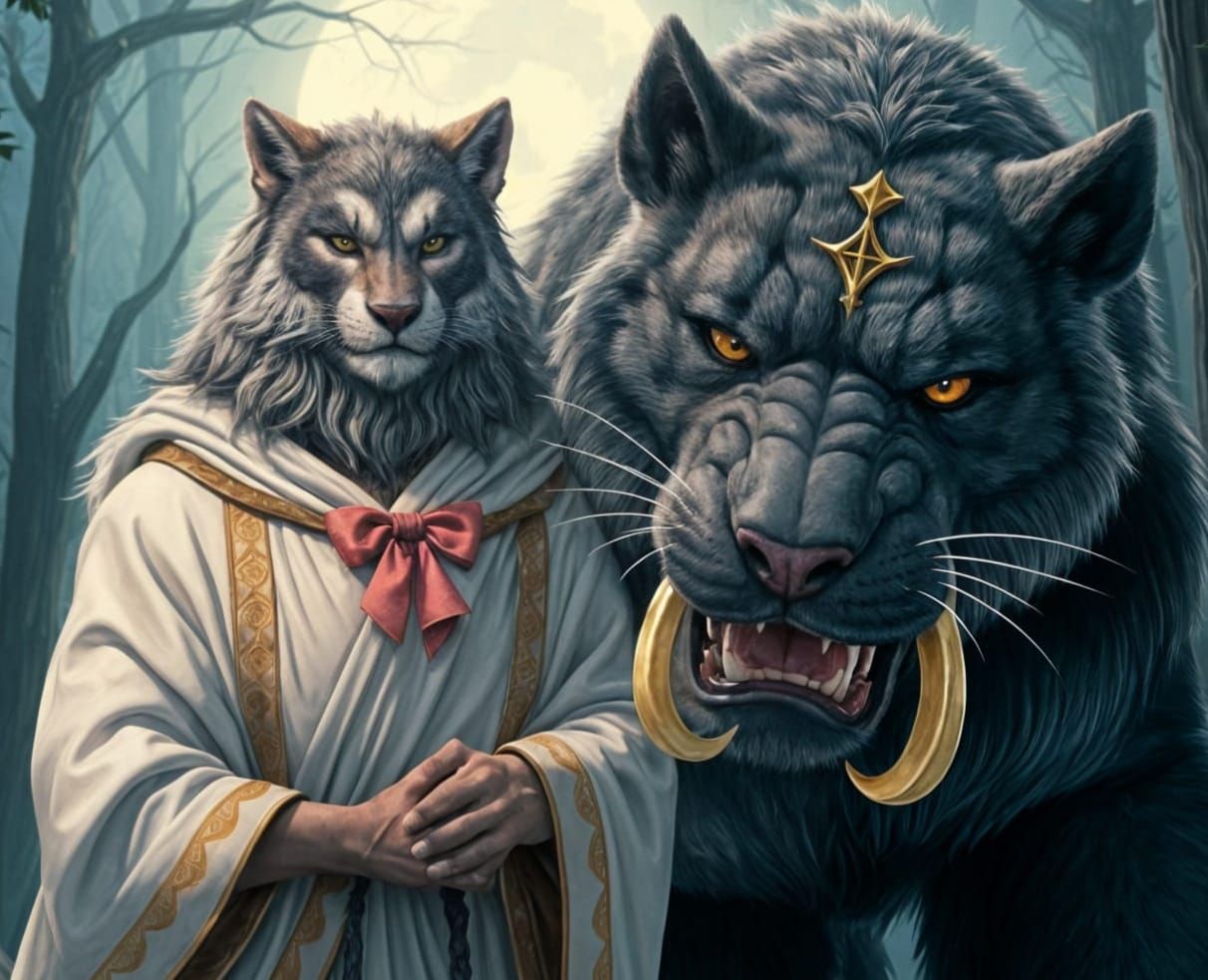Friendly Werewolf Monk and His Giant Sabertooth Panther Comp...
