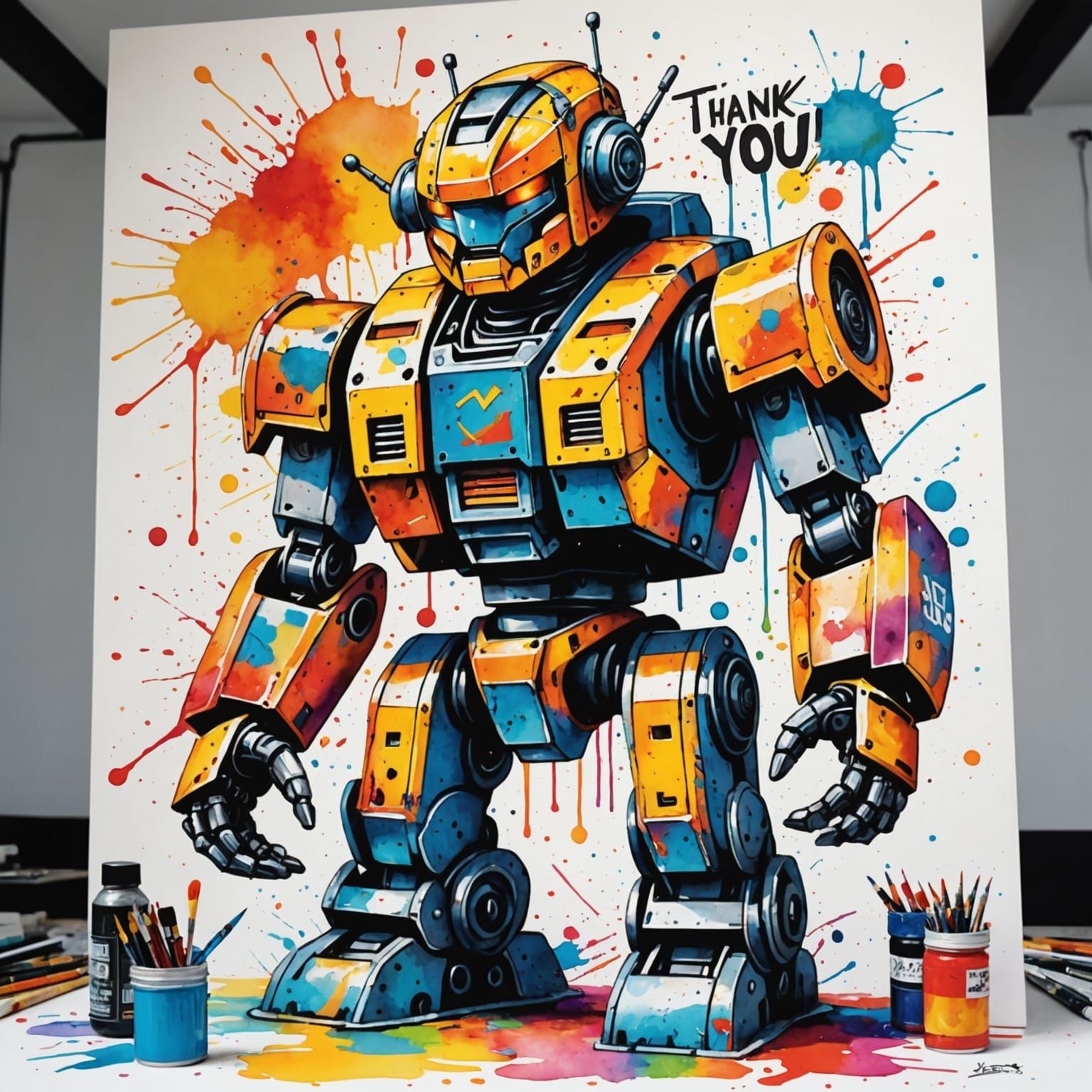 Mecha Robot Expresses Gratitude in Pop Art Style
