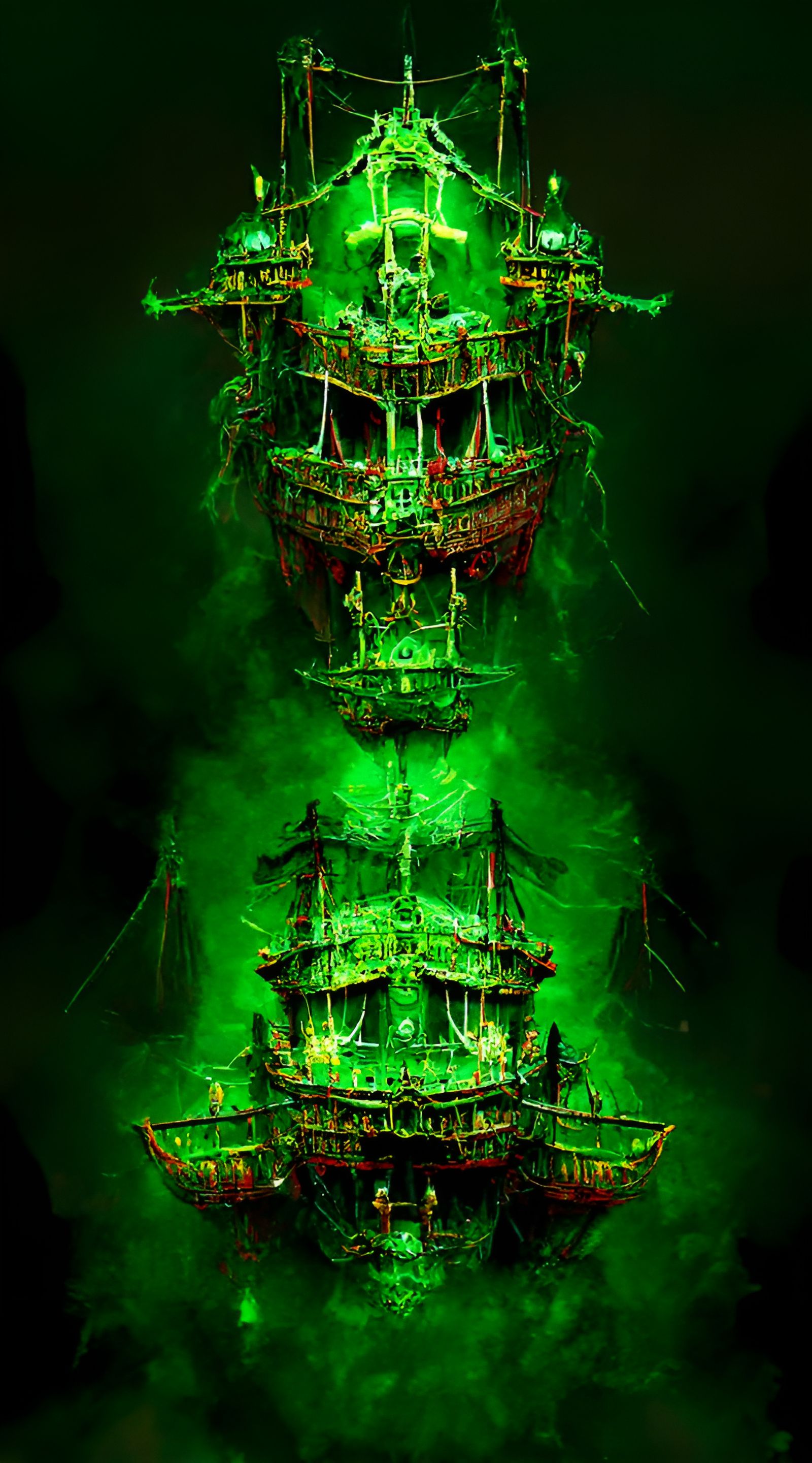 Eerie Ghost Pirate Ship Painting in Hyperrealism