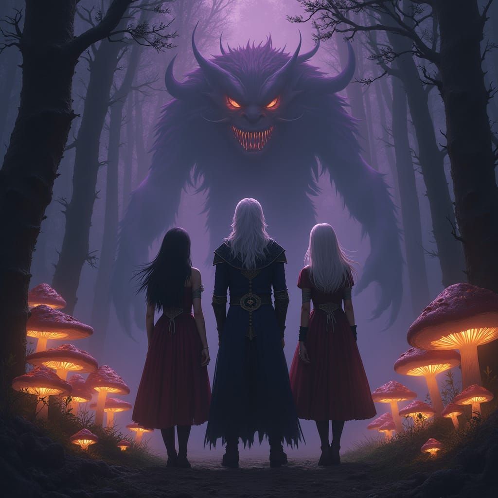 Dark Fantasy Horror Scene with Geralt, Ciri, and Yennefer