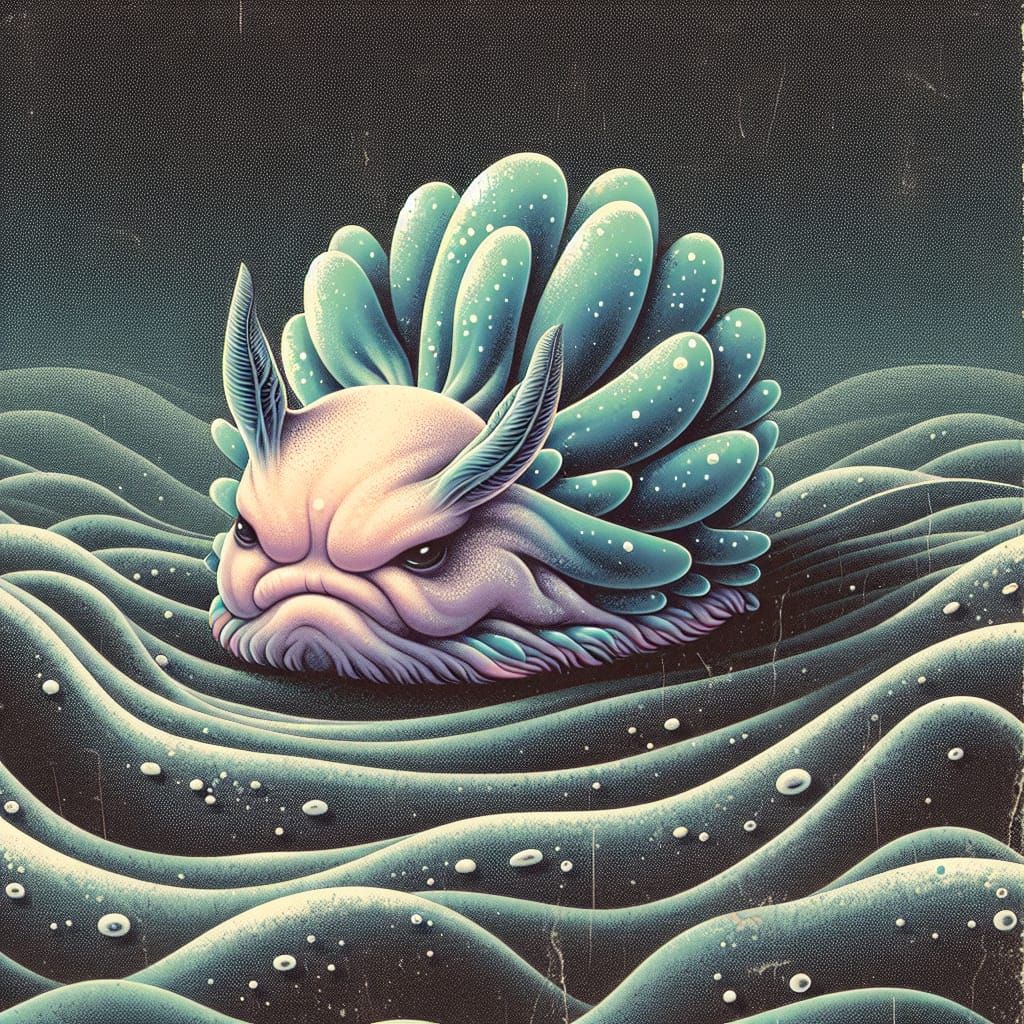 Grumpy Pastel Sea Slug in Spacenoir Style