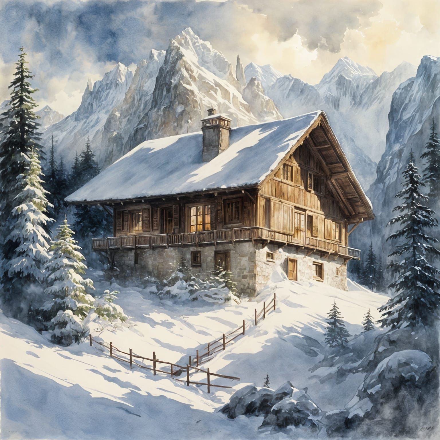 Romantic Swiss Chalet in Snowy Mountains