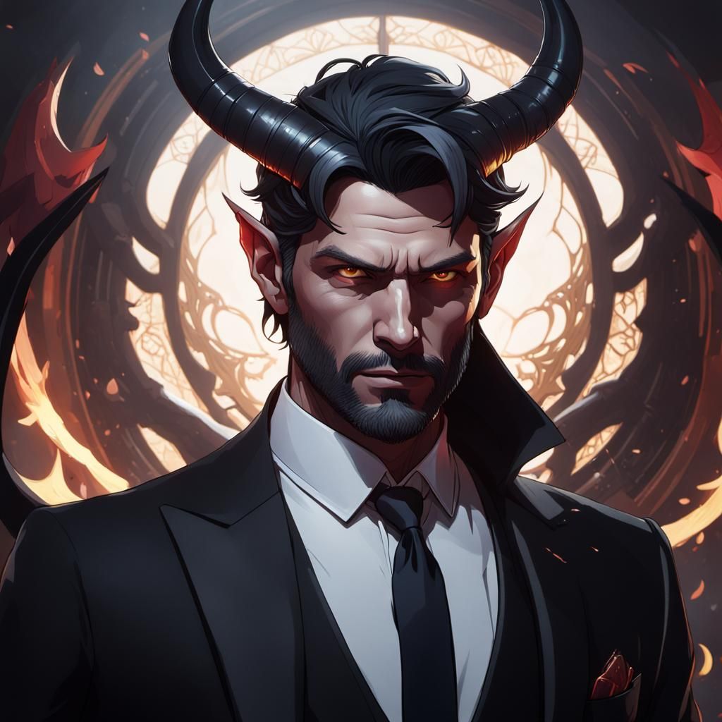 Lucifer in Black Suit: Hyperdetailed Portrait