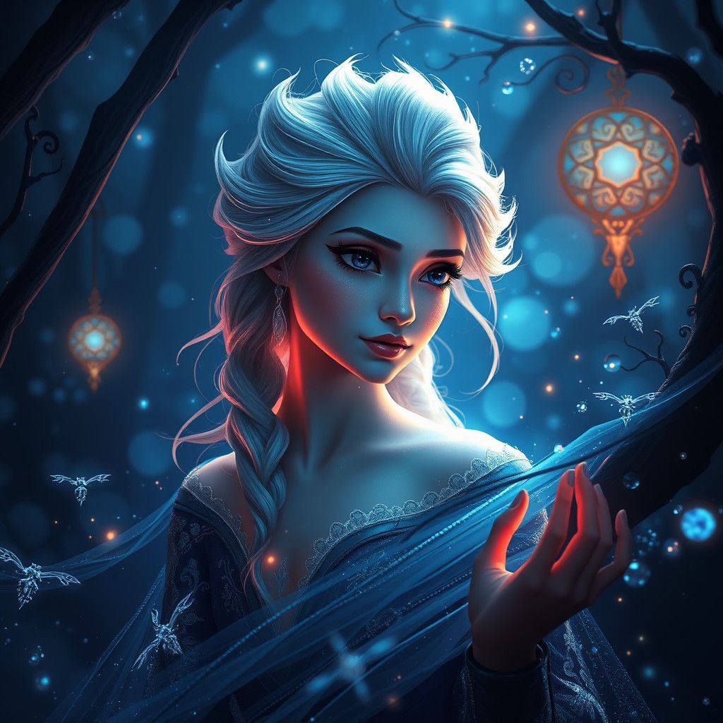 Elsa de Frozen, arte conceptual de fantasía oscura, iluminación dinámica, hiperdetallado, intrincadamente detallado, art...