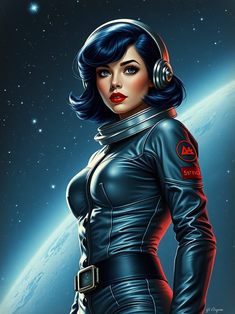 Retro Space Siren in Stellar Vignette