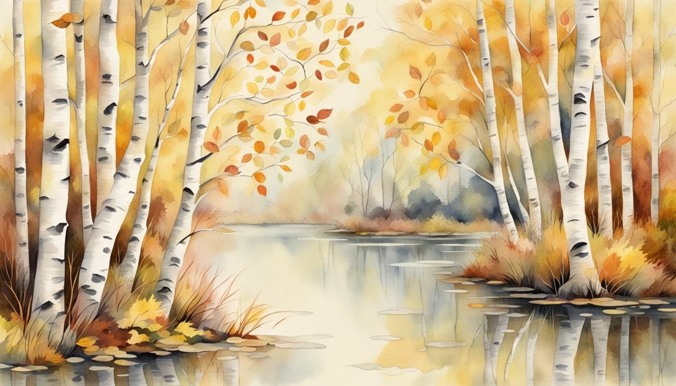 Watercolor Birch Trees in Autumnal Hues