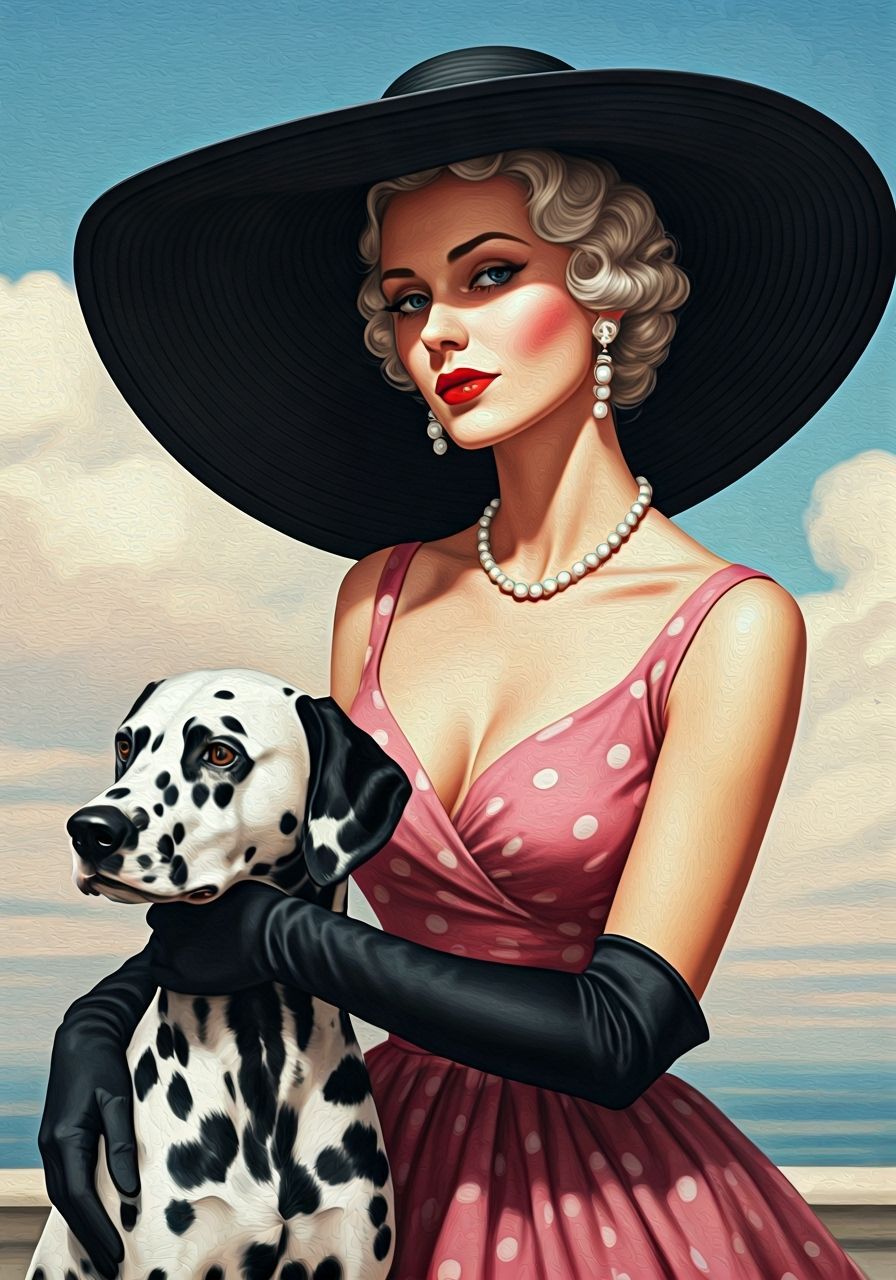 Vintage Woman & Dalmatian Oil Portrait