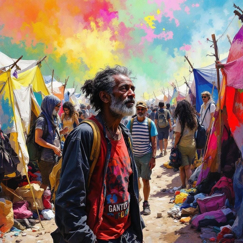 Tent City: Hyperrealistic Gouache and Watercolor Art