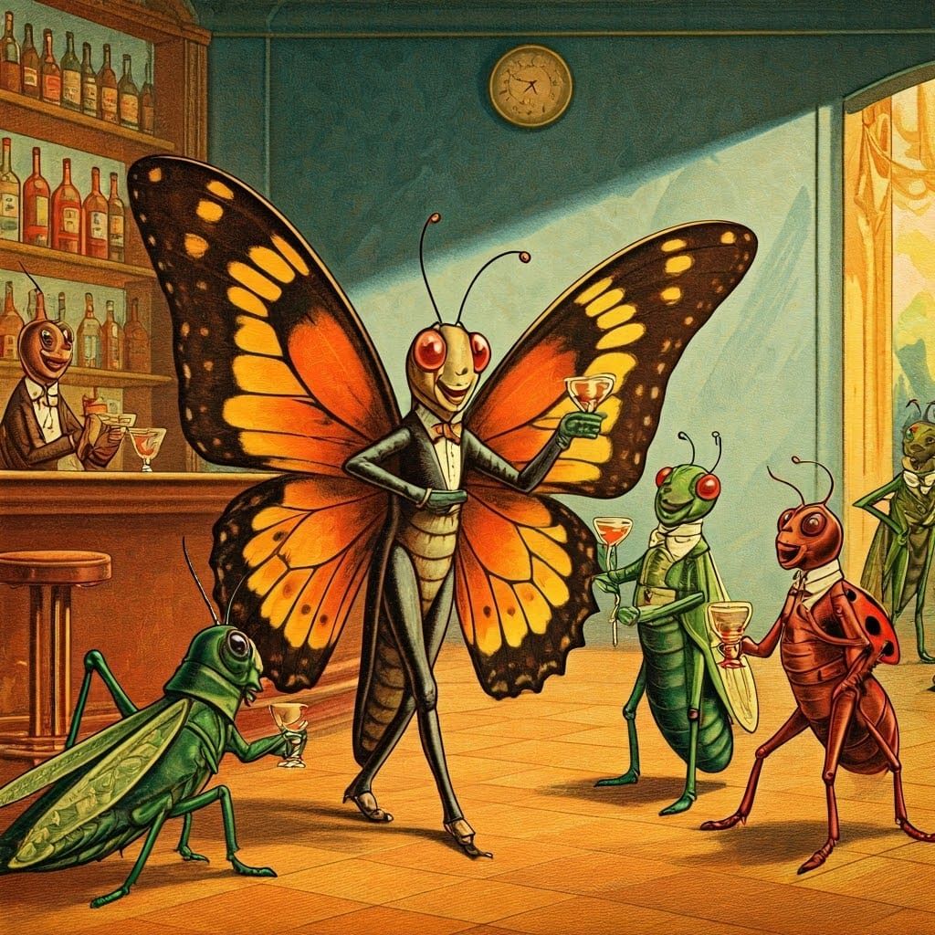 Vintage-Inspired Butterfly Mingles with Friends at 1920s Spe...