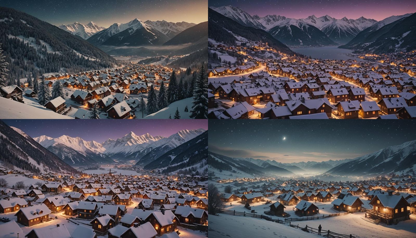 Cozy Winter Village Under Starry Night Sky