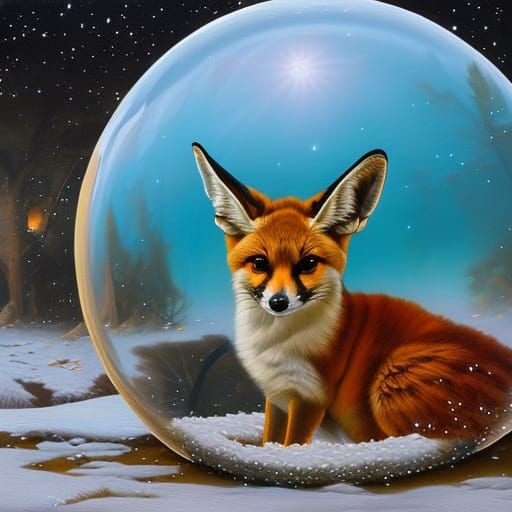 Fox and Lynx in Winter Wonderland as Oil Painting