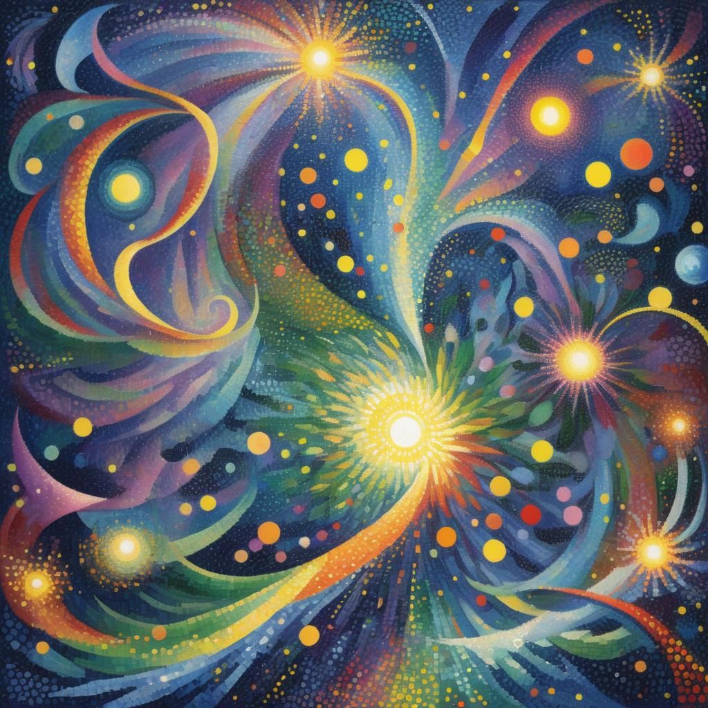 Abstract Pointillism: Shimmering Dots in Dreamlike Space