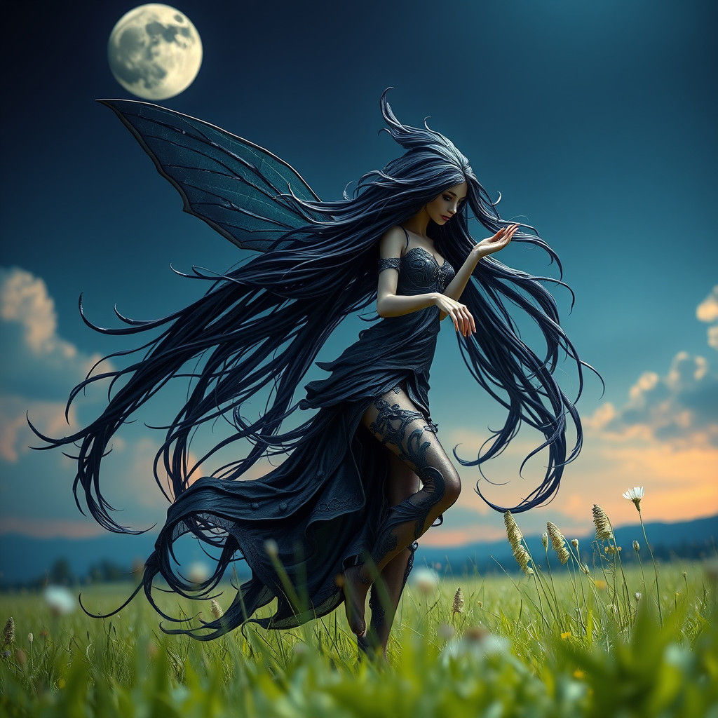 Enameled Glass Gothic Fairy Dancing Under Moonlight