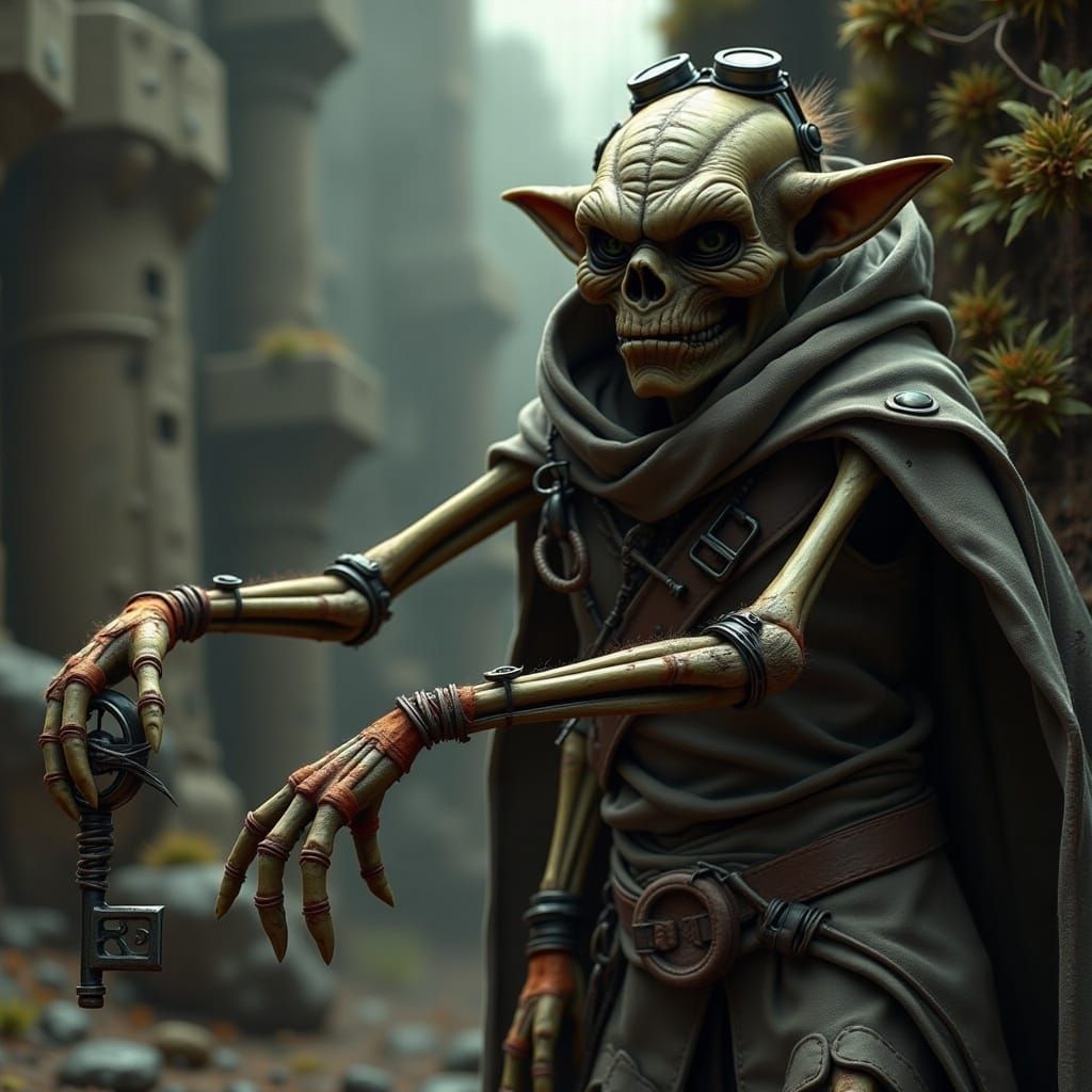 Skeletal Hand in Ruins: A Haunting Surrealist Vision