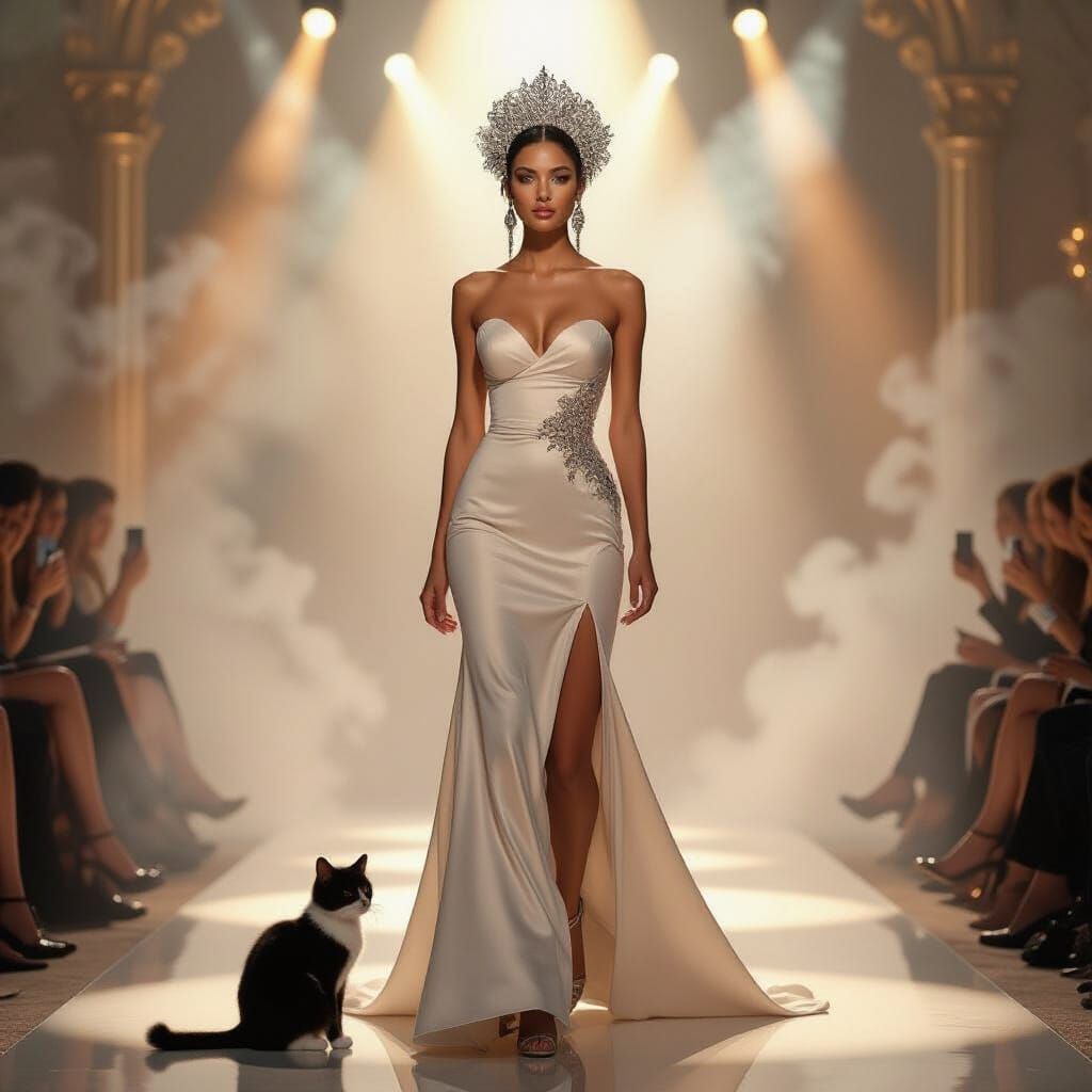 Elegant Woman on Catwalk in Dreamy, Golden Light