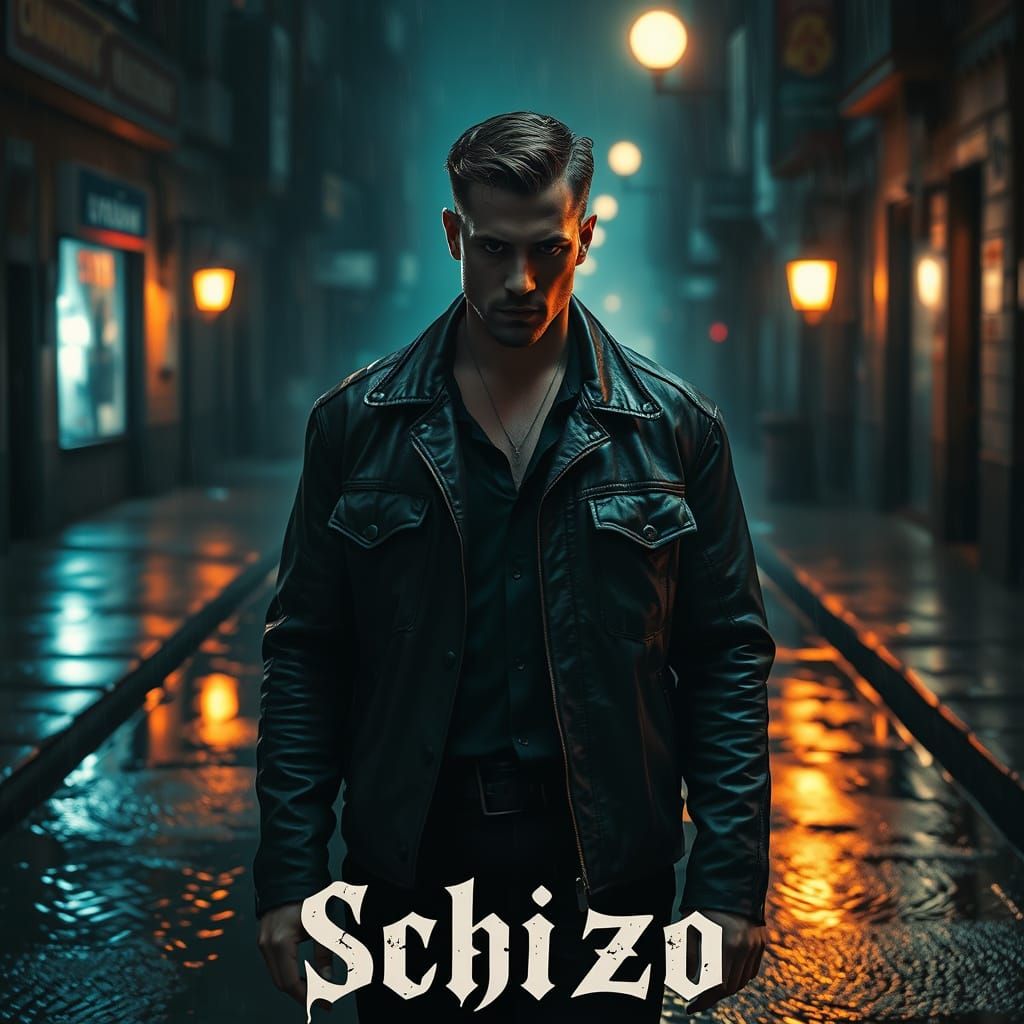 Neon Noir: Man in Alleyway with Gothic Title